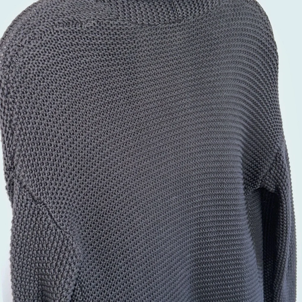 LOFT Black Cotton Cardigan Shawl Collar With Pockets Waffle Weave Knit